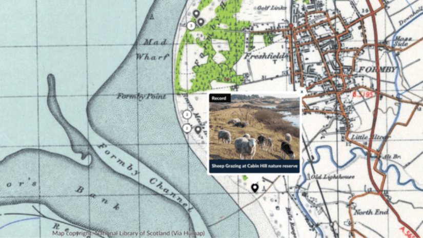 A screenshot of the digital archive showing an entry near Formby in Merseyside